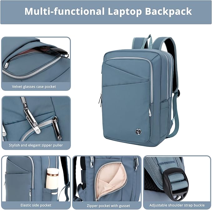 Swissdigital Design Women's Backpack for Work/Travel/Leisure with USB Charging Port, Water Bottle Holder, Separate Sunglass Pocket - Fits 15.6 inch Laptop,Blue | SD1006F-13
