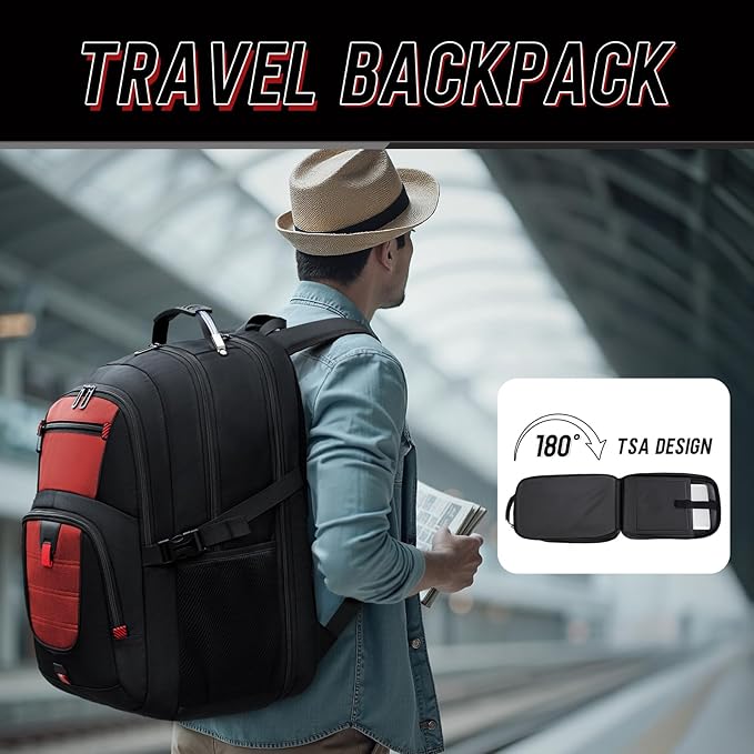Z-MGKISS Big Travel Backpack, Large Laptop Backpack, TSA Approved Bag, Anti-Theft Water Resistant Computer Daypack 17.3 Inch, Red