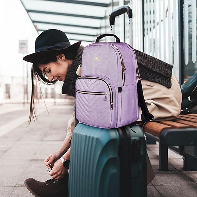 MATEIN Laptop Backpack for Women, Anti Theft 15.6 inch College School Bookbag for Girls, Water Resistant Stylish Travel Computer Work Backpack for Nurse, Light Purple