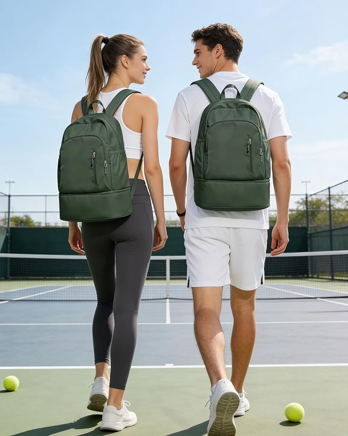 BJLFS Small Gym Backpack for Women Men, Waterproof Gym Track Bag with Expandable Shoe Compartment, Lightweight Mini Casual Daypack Sports Back Pack for Travel Hiking Dance Yoga Fitness Track, Green