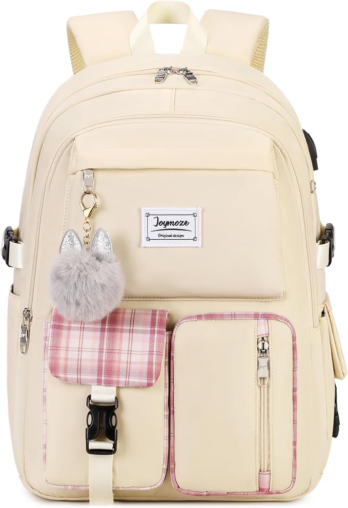 Joymoze Women Fashion Travel Backpack Set Roomy Laptop Rucksack Set Casual Daypack for Girl Ivory