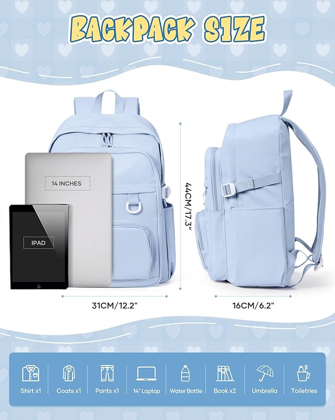 Lightweight Backpack for College & High School Backpack With Lots of Pockets Cute School Bag for Girls Boys, Large Capacity Bookbag for Women Men, Waterproof Teens Casual Daypack Backpack(Blue)