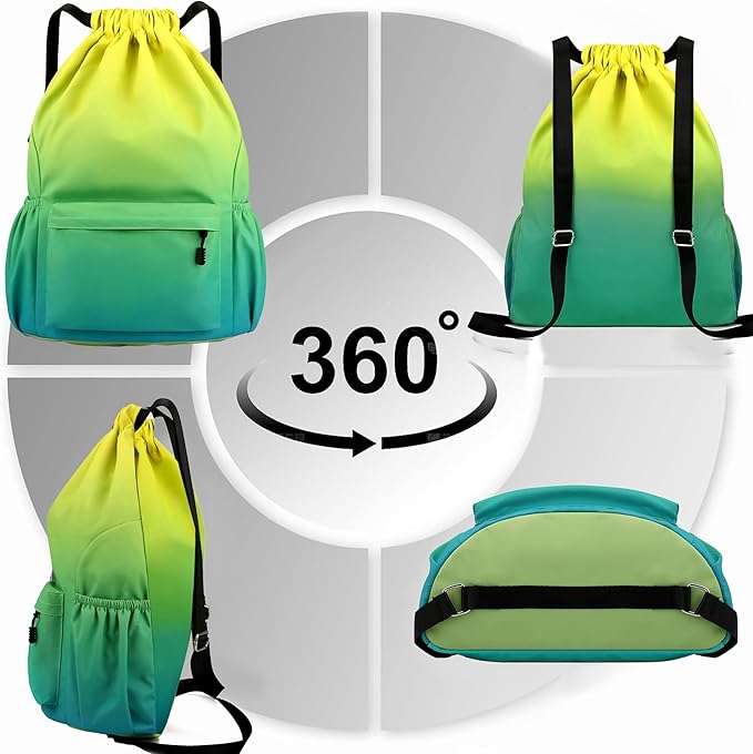 Drawstring Backpack for Women Drawstring Gym Bag Water Resistant Small Cinch Sack Pull String Backpack Bag (Blue-Blue)