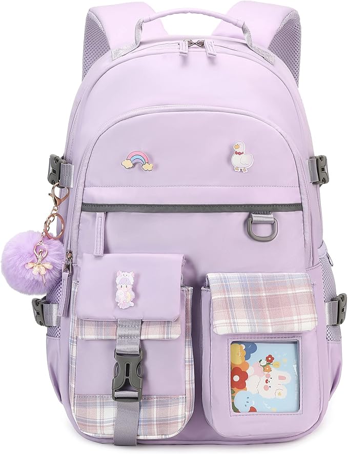 Backpack for Girls, 15.6 Inch Laptop School Bag Kids Kindergarten Elementary College Backpacks Large Bookbags for Teen Girl Women Students Casual Travel Daypacks (Purple)