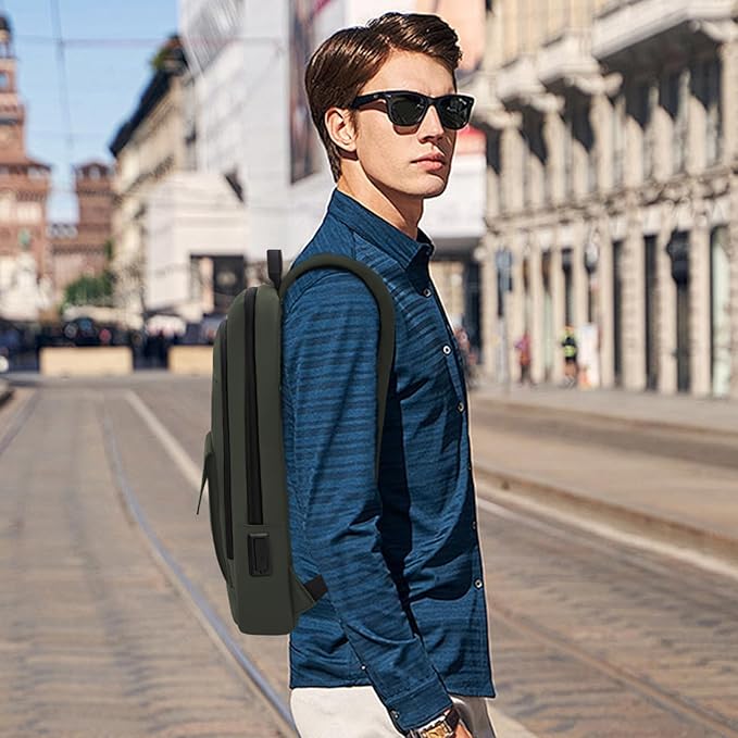 Business Backpack for Men Slim Lightweight Laptop Backpack Water Resistant Small Office Backpack for Commute Travel Daily Office Work with Small Bag (Green, 15.6")