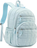 Bookbag for Women, Teen Girls Backpack for High School College Student, Puffer Quilted Back Pack Cute Laptop Backpack for Work Travel Mom Casual Daypack, Blue