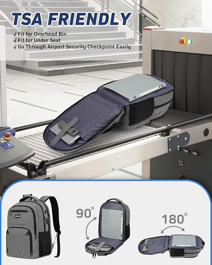 Business Laptop Backpack for Men, 17.3 Inch Travel Laptop Bag Back Pack with USB Charging Port, Water Resistant Bookbag Computer Backpack for Work College, Dark Grey