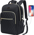Modoker Eco-Friendly 15.6 Inch Laptop Backpack, Quilted Work Backpack for Women Bookbag Teacher Backpack with USB Charging Port, Travel Backpack Purse for Women Nurse, Black