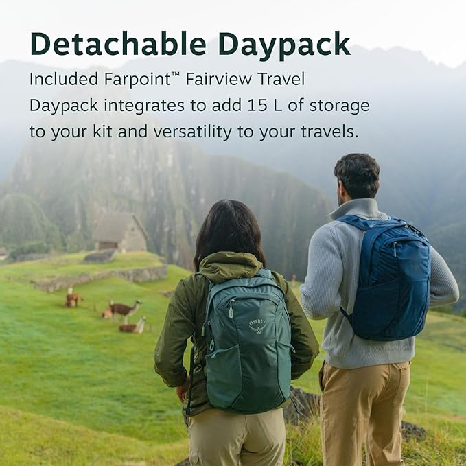Osprey Farpoint 70L Men's Travel Backpack - Large Adjustable Travel Bag with Detachable Daypack, Cascade Blue/Torrent Blue