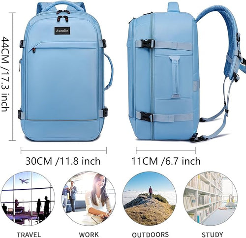 Asenlin 30L Travel Backpack for Women Men,Fit 15.6 Inch Laptop Backpack Flight Approved Luggage Carry On Water Resistant for Weekender Overnight Large Daypack Light Blue