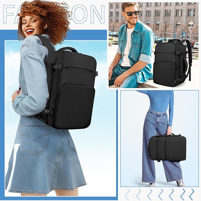 ZOMFELT Travel Backpack for Women Men, Carry on Backpack, TSA 15.6 inch Laptop Backpack Flight Approved, Personal Item Travel Bag Nurse Bag Casual Daypack for Weekender Business Trip, Black
