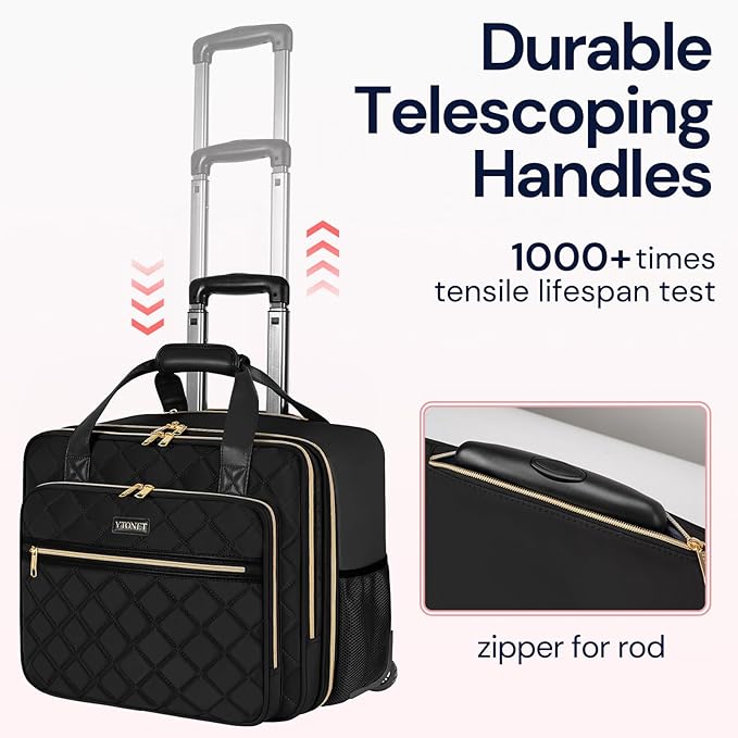 Ytonet Rolling Briefcase for Women, 2pcs Set 15.6 Inch Travel Backpack with 17.3 Inch Rolling Laptop Bag, Large Roller Laptop Briefcase with Wheels, Water Resistant Roller Teacher Bag for work, Black