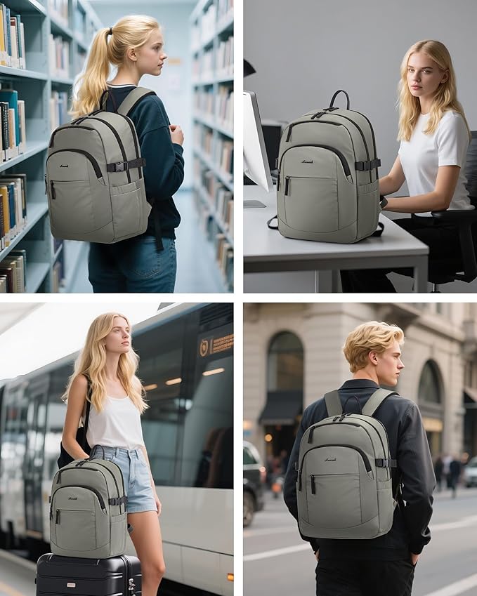 LOVEVOOK 5-Layer 15.6 Inch Laptop Backpack for Women, Work Business Computer Bag, College School Daypack, Travel Personal Item & Casual Purse, Green