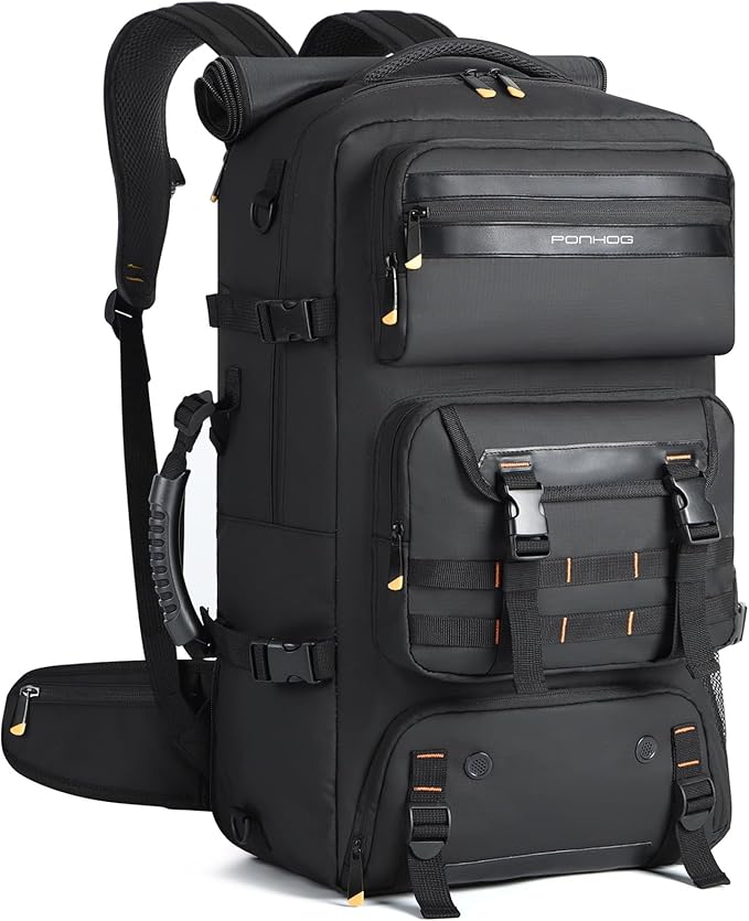 Travel Backpack for Men, 50L Carry On Flight Approved Convertible Duffle Bag with Shoe Compartment, 17 inch Laptop Luggage with USB Charging Port for Weekender Hiking, Black