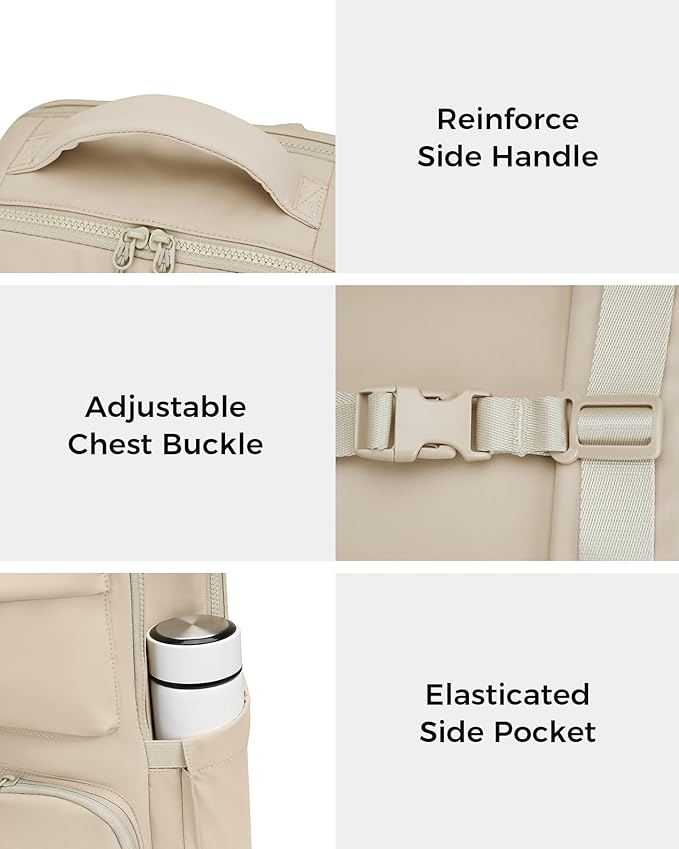 FODOKO Backpack for Work, Casual Backpack for Women Men Daypack Backpack for Travel College Bookbag Separate Compartment for 15.6 Inch Notebook Beige