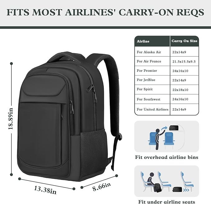 Travel Laptop Backpack 17 Inch, Durable Professional Travel Backpack for Men Women with LifetimeWarranty, Airline Approved Big Large Business Work School College Computer Backpack, Black