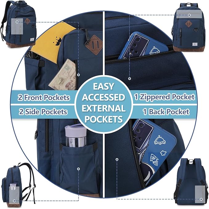 VX VONXURY Backpack for Men Women,Large 17 Inch Bookbag with Mulitiple Pockets,Classical Water Resistant Travel Backpack