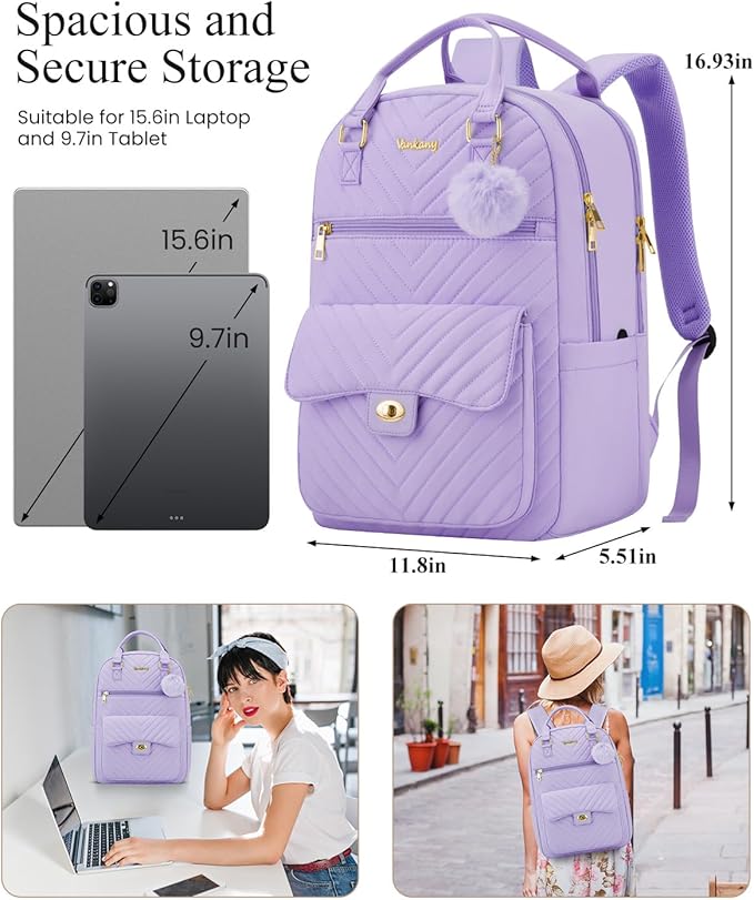 School Backpacks for Girls, Aesthetic Bookbag with Laptop Compartment for College Women Teens Middle High School, Purple