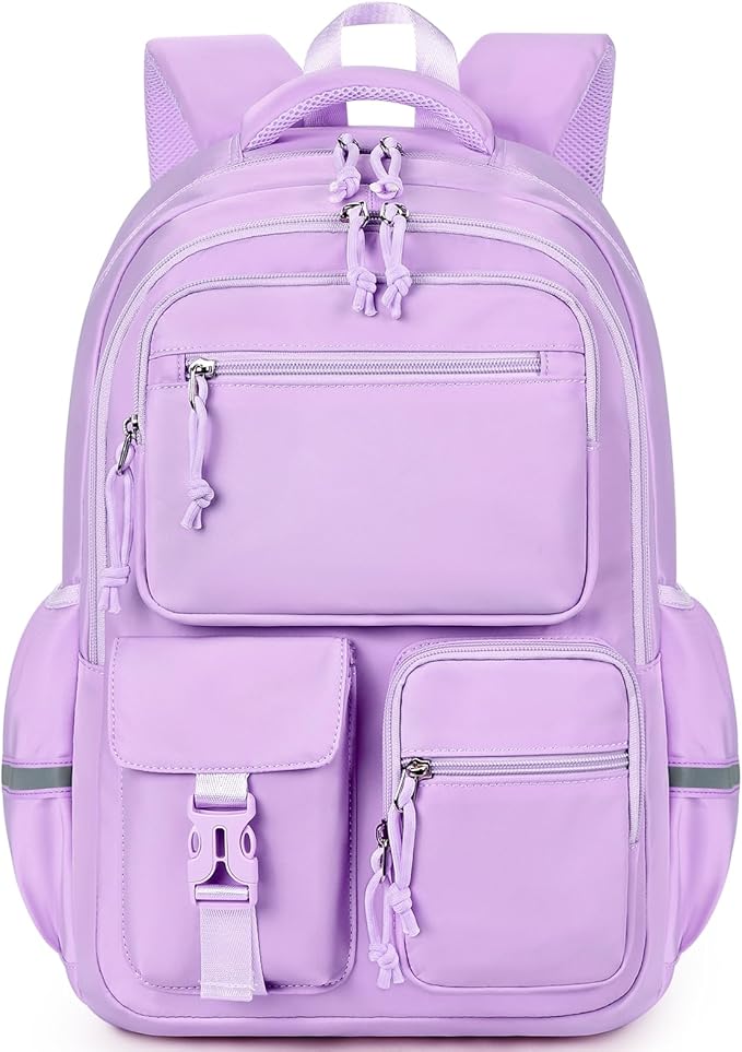 mibasies School Backpack for Teen Girls: 17.9 IN Backpack for Women with Laptop Compartment for Middle High Elementary School College Travel- Kids Bookbag Light Purple