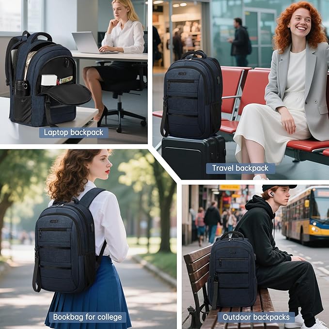 GMAK Travel Laptop Backpack for Men & Women, Business Anti Theft Laptops Backpacks with USB Charging Port, Fits 15.6 Inch Notebook, Water Resistant College School Computer Bag for Travel Sports, Blue
