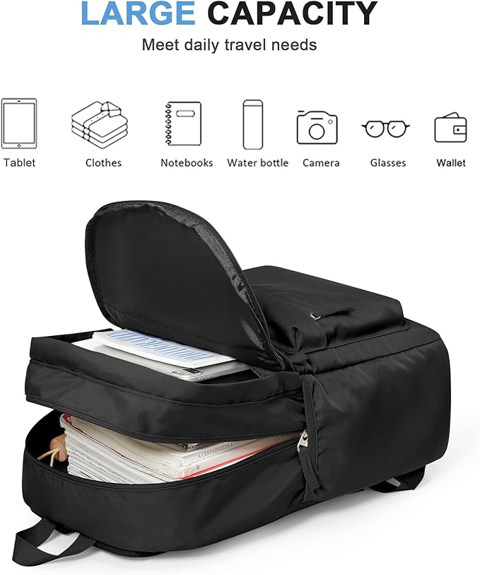 VGCUB Black School Backpacks Travel Book Bag Waterproof Work Light Aesthetic College Backpack for School Girls Boys Teens Mochilas Escolares Para Niñas Casual Daypack for Women Men