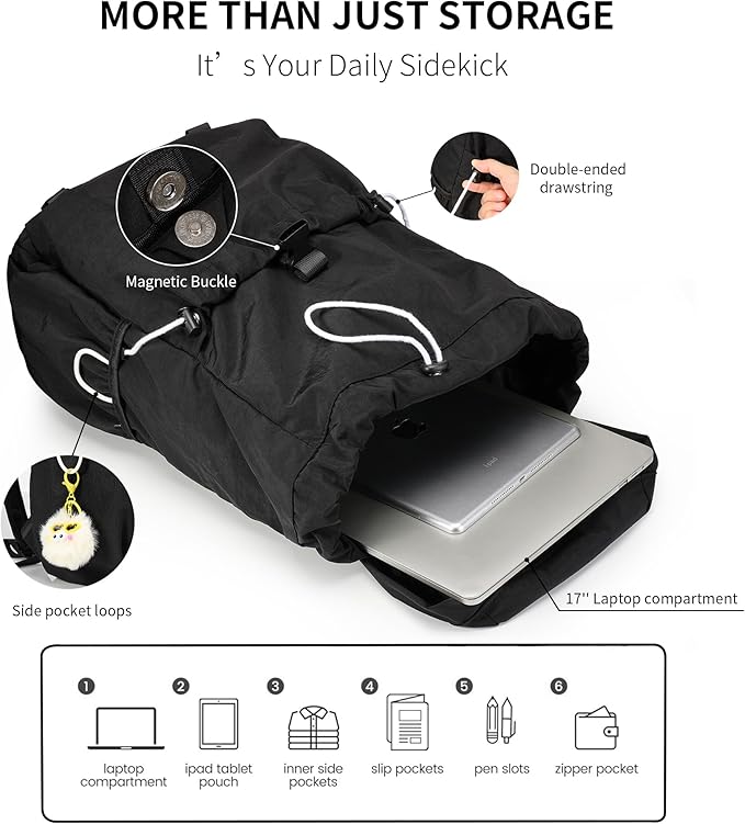 Drawstring Backpack for Teen Girls Boys, Work College Travel 17 Inch Laptop Backpack, Cute Back to School Bookbag, Casual Daypack for Middle High School University Daily Use Gym