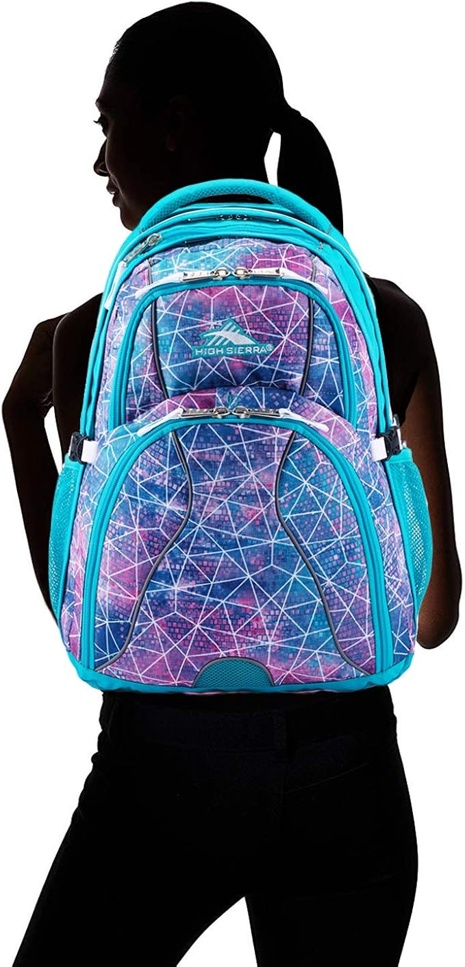 High Sierra Swerve Laptop Backpack, Sequin Facets/Bluebird/White, One Size