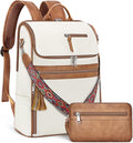 Leather Laptop Backpack for Women Designer Laptop Bag, 16.5 inch Travel Computer Backpacks Purse with Tassel for Work Business with Satchel Purse Beige Brown