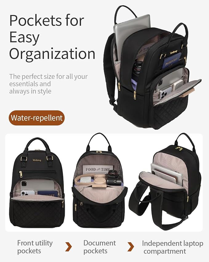 17.3in Women Laptop Backpack, Bookbag for Teen Girls Middle High School College Students, Teacher Work Bag Nursing School Bag, Black