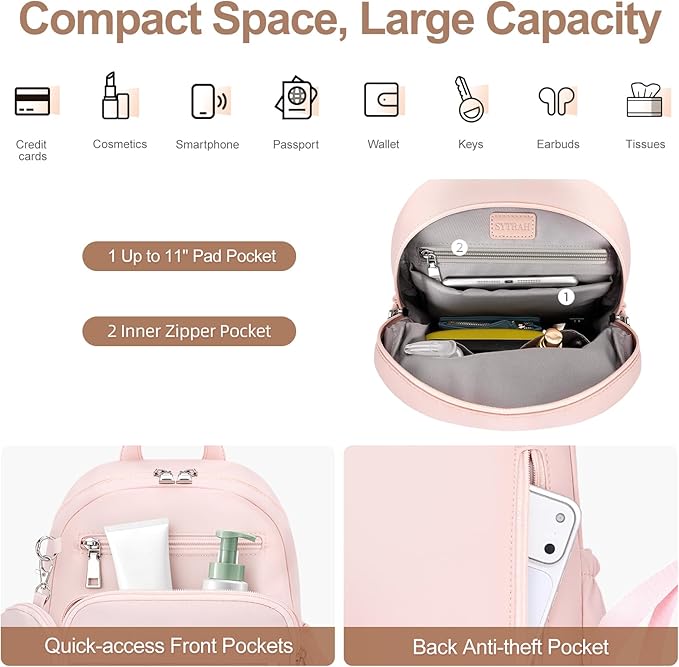 Mini Backpack for Women Small Backpack Purse, Anti Theft Backpack Waterproof Lightweight Puffer Back packs for Travel, Work with Coin Purse Pink