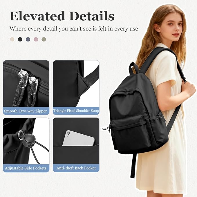 Classic Basic Black Backpack For Women,Waterproof High School Bookbag,Lightweight Casual Travel Daypack,College Backpack Men,Middle School Bag For Girls Boys