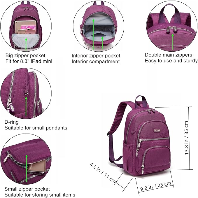 AOTIAN Small Size Backpack, Durable Lightweight Daypack for Women Girls & Boys Hiking Travel Sports, Purple