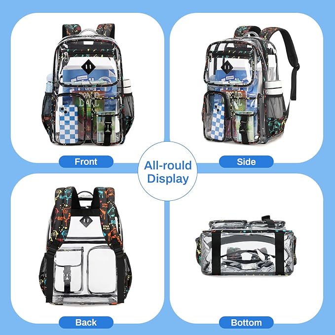 Clear Backpack for School,Heavy Duty PVC Transparent Bookbag for Girls Stadium Approved See Through Backpack