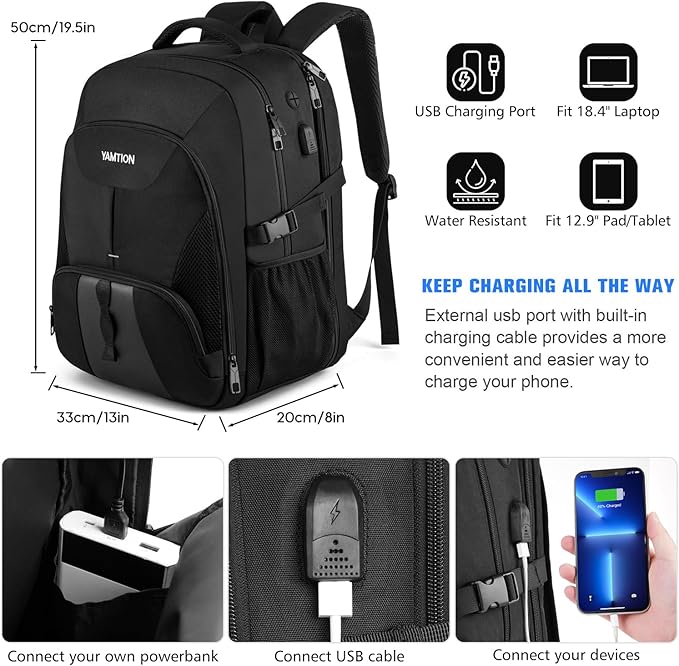 YAMTION School Backpack for Teens and Adults,18.4 Inch Laptop Bookbag for High School College Students Work Office Business Travel