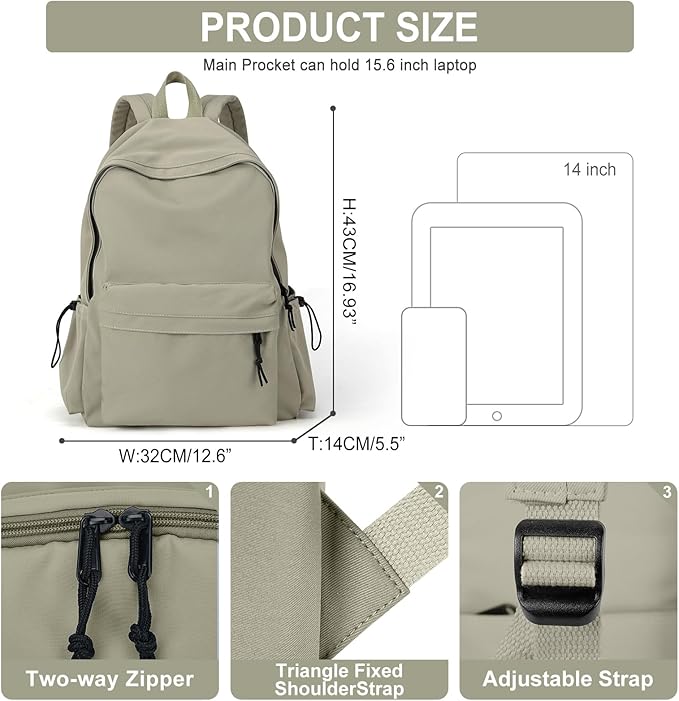 Middle School Backpack For Men Women Simple Backpack For College Students Aesthetic High School Bag Waterproof Bookbag For Teens Girls Boys（Green）