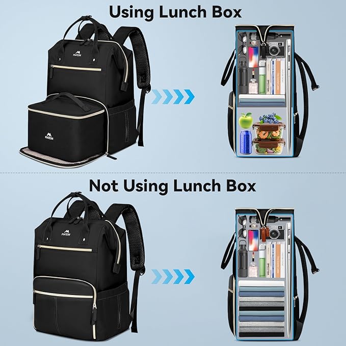 MATEIN Lunch Backpack, 17.3 Inch Laptop Backpack with Lunch Box, Stylish Nurse, Teacher Work Backpacks with Insulated Compartment, Meal Prep Bag for Women Men Commute Outdoor Picnic Camping, 2Pcs Set