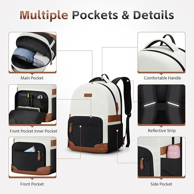 RealCool Laptop Backpack, 31L Travel Backpacks Gift for Women Men, Fits up to 15.6-17 Inch,Water Resistant College Bookbag, for School Business Trip (Beige-Black)