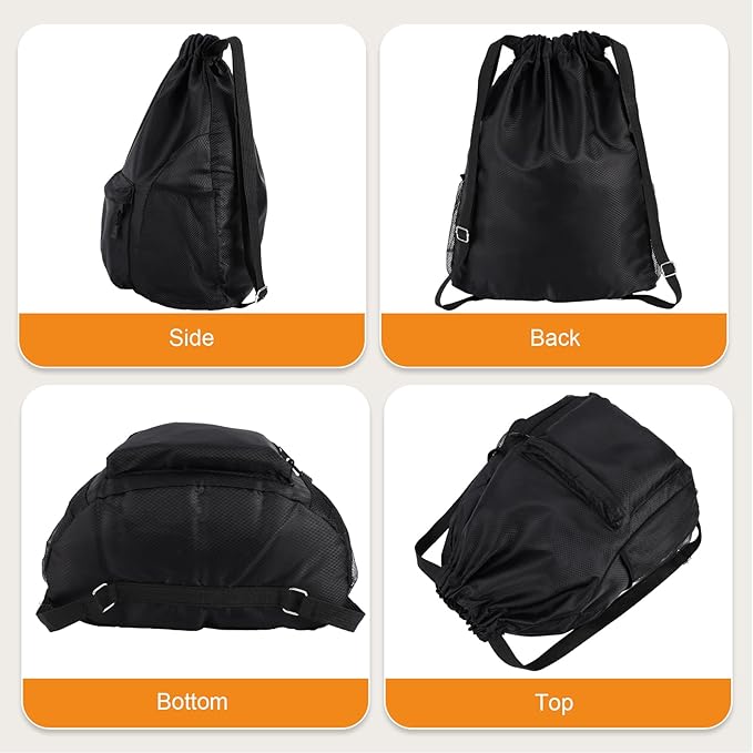 Drawstring Backpack, Gym Bag with Water Bottle Pocket, Drawstring Sackpack, Waterproof String Backpack for Soccer, Basketball, Swim for Women Men