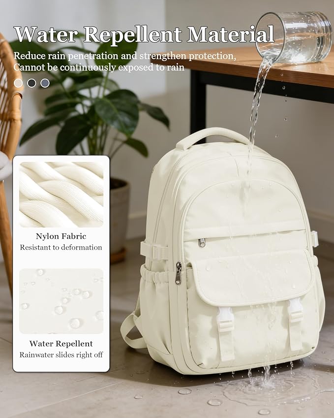 Waterproof Aesthetic Backpack For School, Cute High School Bookbag For Teen Girls Boys, Lightweight Casual Daypack Backpack For Women Men, College Backpack With Lots Of Pockets（Beige）