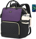 Computer Backpack for Women, Work Bag Laptop Bookbag with Cup Holder & USB Charger for Teacher Nurse College Travel Back Pack, Gifts, Black DarkPurple