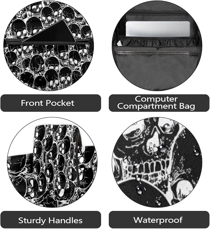 Pardick Skeleton Skull Goth Backpack for Kids Girls Boys Lightweight School College Students 18in Bookbag Large Capacity Computer Backpacks Laptop Rucksack Travel Gym Hiking Camping Daypack