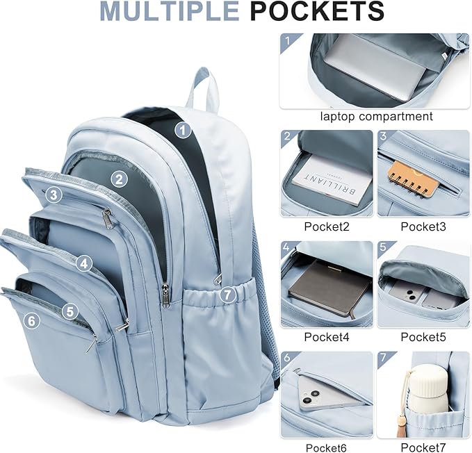 College Backpack For Women Men,Lightweight High School Bag,School Backpack With Lots Of Pockets,Cute Bookbag For Teens Boys Girls,Casual Daypack Backpack For School(Blue)