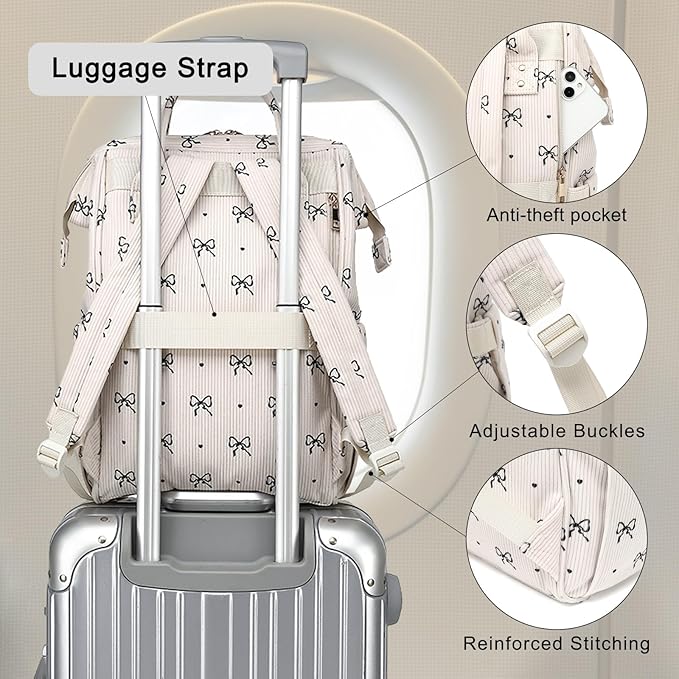 Laptop Backpack for Women, Corduroy College School Backpack Bookbag 15.6 inch Business Computer Travel Backpack (Bow Tie)