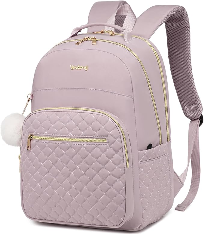 Laptop Backpack Women School Backpack for High School Teen Girls, Water Resistant College Bookbag with Charging Hole for Travel Work, Dark Purple