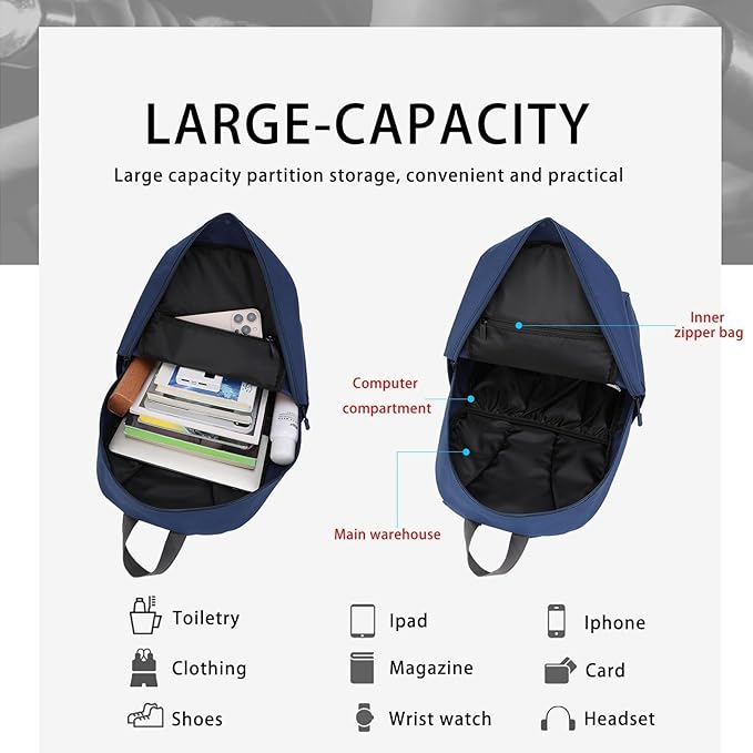 HEAD Waterproof Gym Backpack for Women/Men, Compact Laptop Backpack for College/Sport/Fitness/Work/Daily, (Navy Blue)