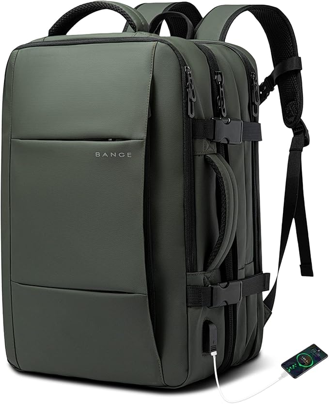 BANGE Carry-on Backpack, 45L Expandable Travel Backpacks,Weekend Backpack Briefcase,Waterproof Laptop Backpack Fits For 17.3” Laptop
