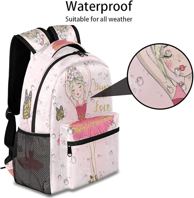 Pardick Backpacks Boys Girls, Cute Pink Ballet Girl Lightweight School Backpack Laptop College Bookbag, Travel Casual Daypack, Hiking Camping Computer Rucksack