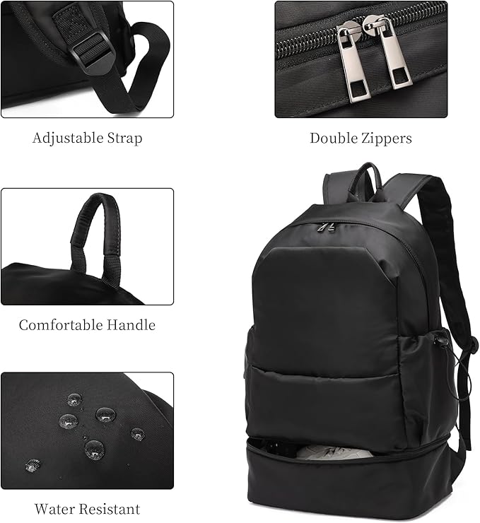 seyfocnia Large Gym Backpack for Men,Waterproof Travel Backpack With Shoe Compartment Lightweight Sports Gym Bag Casual Daypack-Black