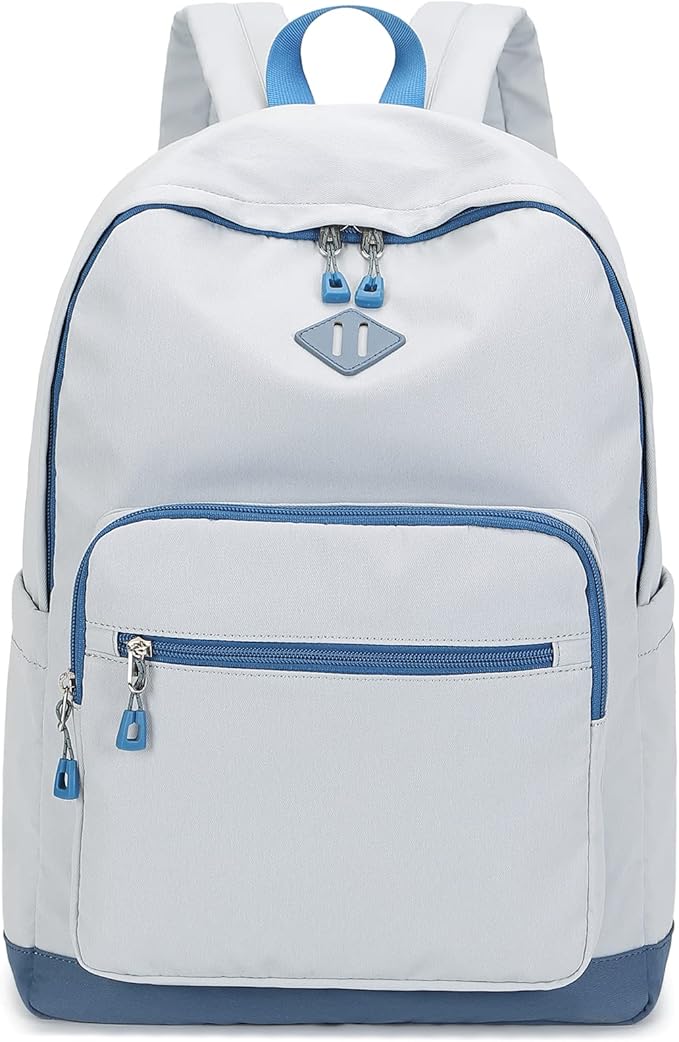 Lohol Classic Backpack for Girls Boys Teens, Lightweight Bookbag for School Travel College (Grey/Blue)