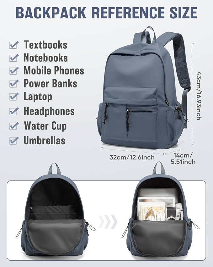 School Backpack for Girls Boys Bookbag Cute Aesthetic College Backpack Women Middle High School Teen Students Book Bag Lightweight Gym Work Laptop Casual Daypack Backpacks Men Blue Purple